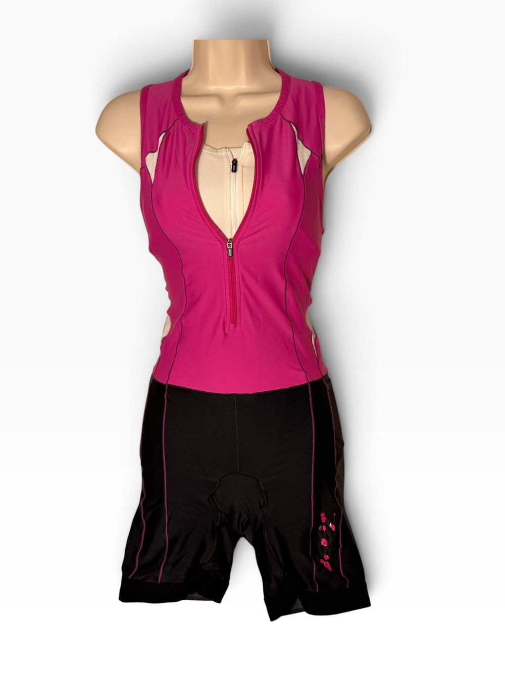 Zoot Women’s Small Pink Black Padded Triathlon Tri Suit Cycling bib One Piece